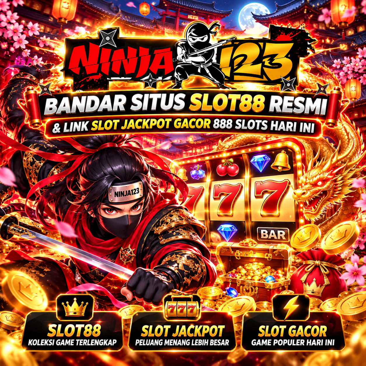 Thumbnail 1 of 3, Poster, Ninja123: Bandar Situs Slot88 Resmi & Link Slot Jackpot Gacor 888 Slots Hari Ini designed and sold by NINJA123.